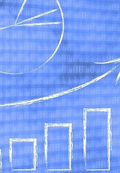 Blue chalk-drawn analytics illustration: a partial pie chart, an upward curved arrow, and a three-bar chart.